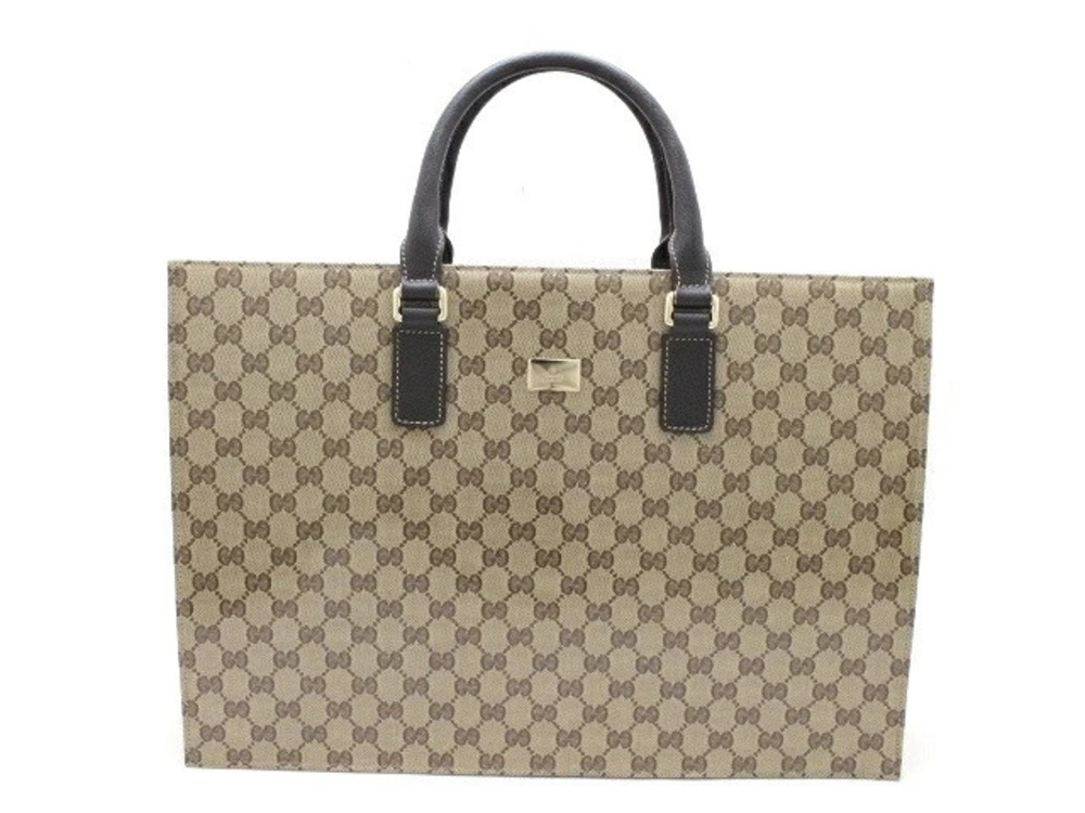 Gucci Handbag Business Bag Canvas Beige Cream Brown